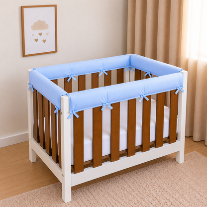 Protetor de Grade para Mini Berço Acolchoado 4 Peças Azul Bebê