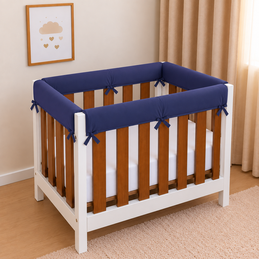 Protetor de Grade para Mini Berço Acolchoado 4 Peças Azul Marinho