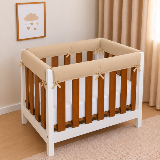 Protetor de Grade para Mini Berço Acolchoado 4 Peças Bege