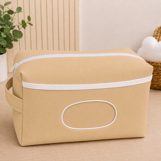 Necessaire Porta Fraldas e Lenço Umedecido 3 Compartimentos Bege