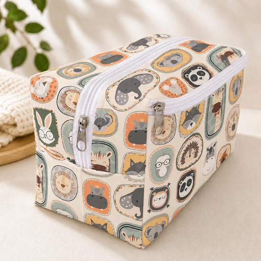 Necessaire Porta Fraldas e Lenço Umedecido 3 Compartimentos Bichos