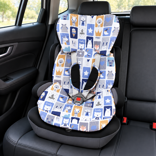 Capa Colchonete para Cadeira de Carro Dupla Face Bichos Azul
