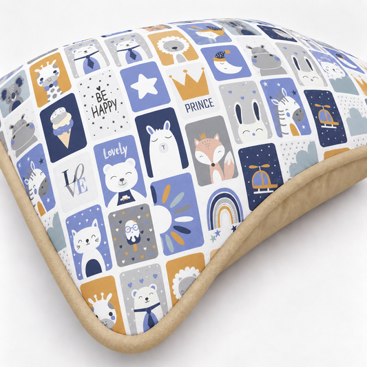 Almofada Decorativa 30cm x 30cm Bichos Azul c/ Bege