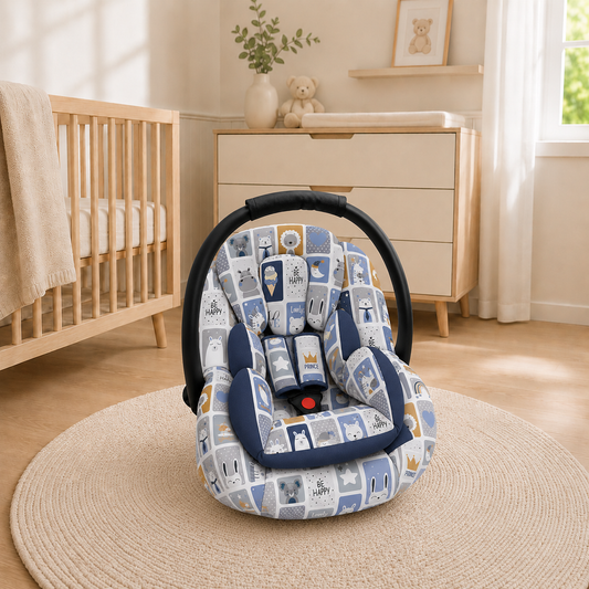 Kit para Bebê Conforto 4 Peças Dupla Face com Capota Tenda Bichos Azul Verso Marinho