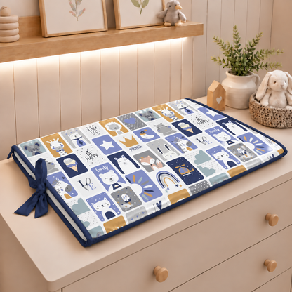 Trocador de Cômoda 70x45x3cm Bichos Azul c/ Azul Marinho