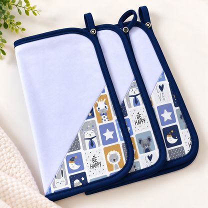 Toalha de Boca Malha Dupla Penteada Premium Bichos Azul c/ Azul Marinho | Kit com 3 Unidades