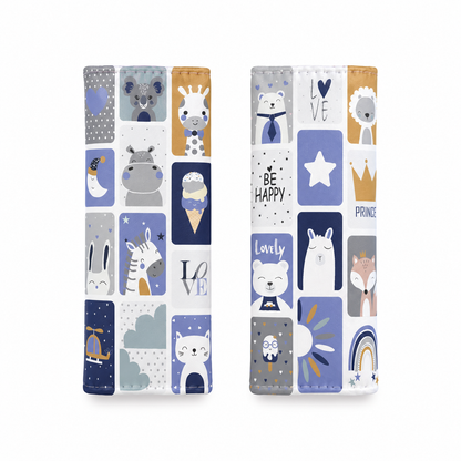 Kit para Bebê Conforto 4 Peças Dupla Face com Capota Tenda Bichos Azul Verso Marinho