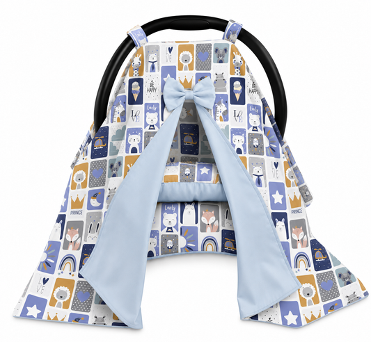 Capota para Bebê Conforto Tenda Dupla Face Bichos Azul Verso Azul