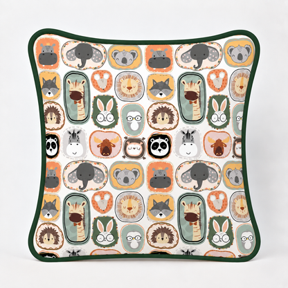 Almofada Decorativa 30cm x 30cm Bichos c/ Verde Escuro