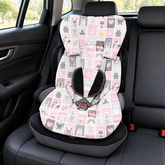Capa Colchonete para Cadeira de Carro Dupla Face Bichos Rosa