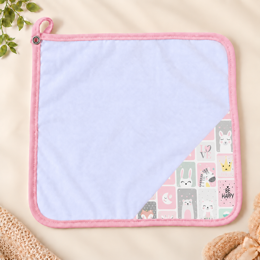 Toalha de Boca Malha Dupla Penteada Premium Bichos Rosa | Kit com 3 Unidades