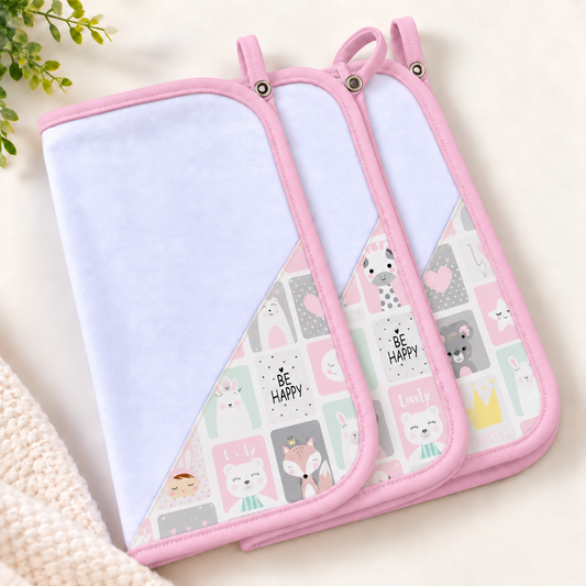 Toalha de Boca Malha Dupla Penteada Premium Bichos Rosa | Kit com 3 Unidades