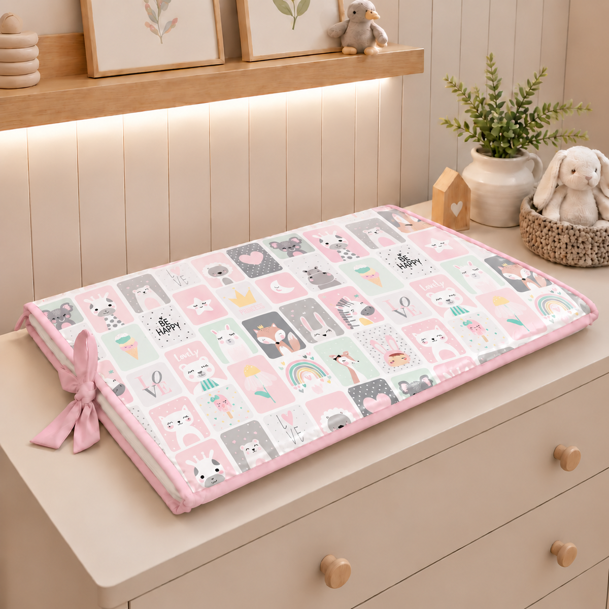 Trocador de Cômoda 70x45x3cm Bichos Rosa