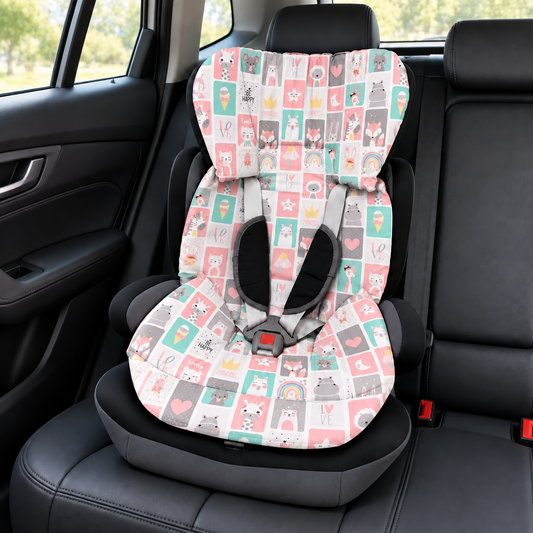 Capa Colchonete para Cadeira de Carro Dupla Face Bichos Rose