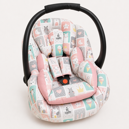 Kit para Bebê Conforto 3 Peças Dupla Face Bichos Rosê Verso Rosê