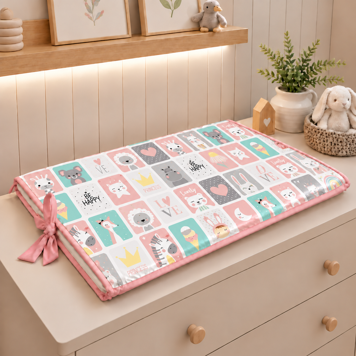 Trocador de Cômoda 70x45x3cm Bichos Rose