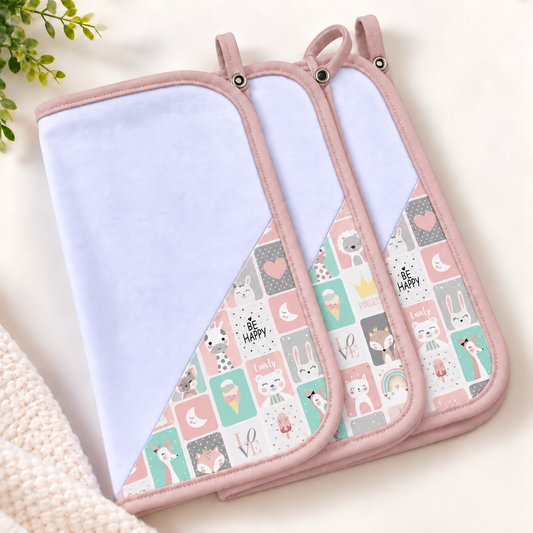 Toalha de Boca Malha Dupla Penteada Premium Bichos Rose | Kit com 3 Unidades