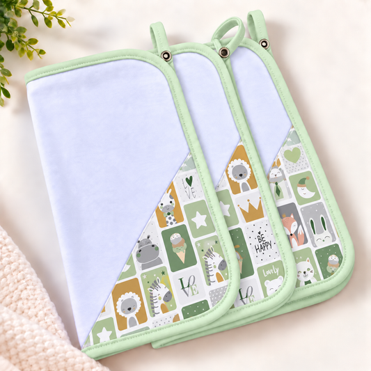 Toalha de Boca Malha Dupla Penteada Premium Bichos Verde c/ Verde Claro | Kit com 3 Unidades