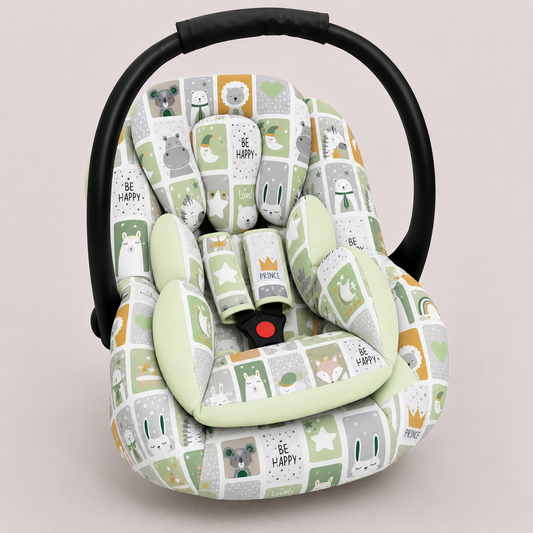 Kit para Bebê Conforto 3 Peças Dupla Face Bichos Verde Verso Verde