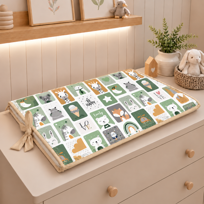 Trocador de Cômoda 70x45x3cm Bichos Verde c/ Bege