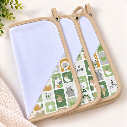 Toalha de Boca Malha Dupla Penteada Premium Bichos Verde c/ Bege | Kit com 3 Unidades