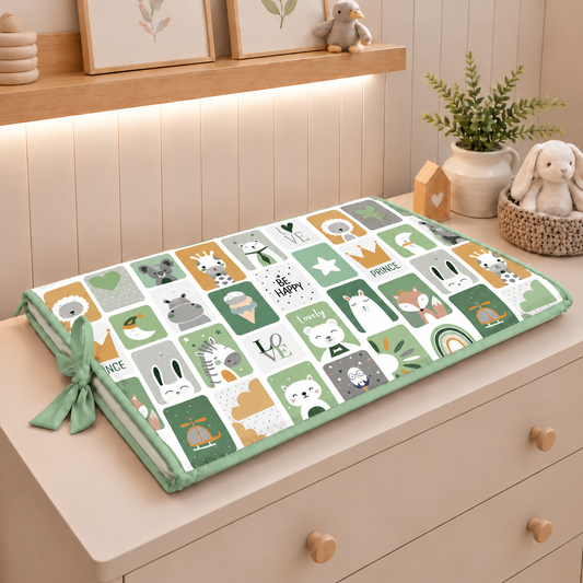 Trocador de Cômoda 70x45x3cm Bichos Verde c/ Verde Menta
