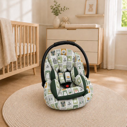 Kit para Bebê Conforto 3 Peças Dupla Face Bichos Verde Verso Verde Escuro