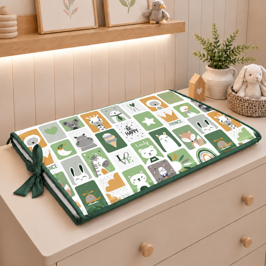 Trocador de Cômoda 70x45x3cm Bichos Verde c/ Verde Escuro
