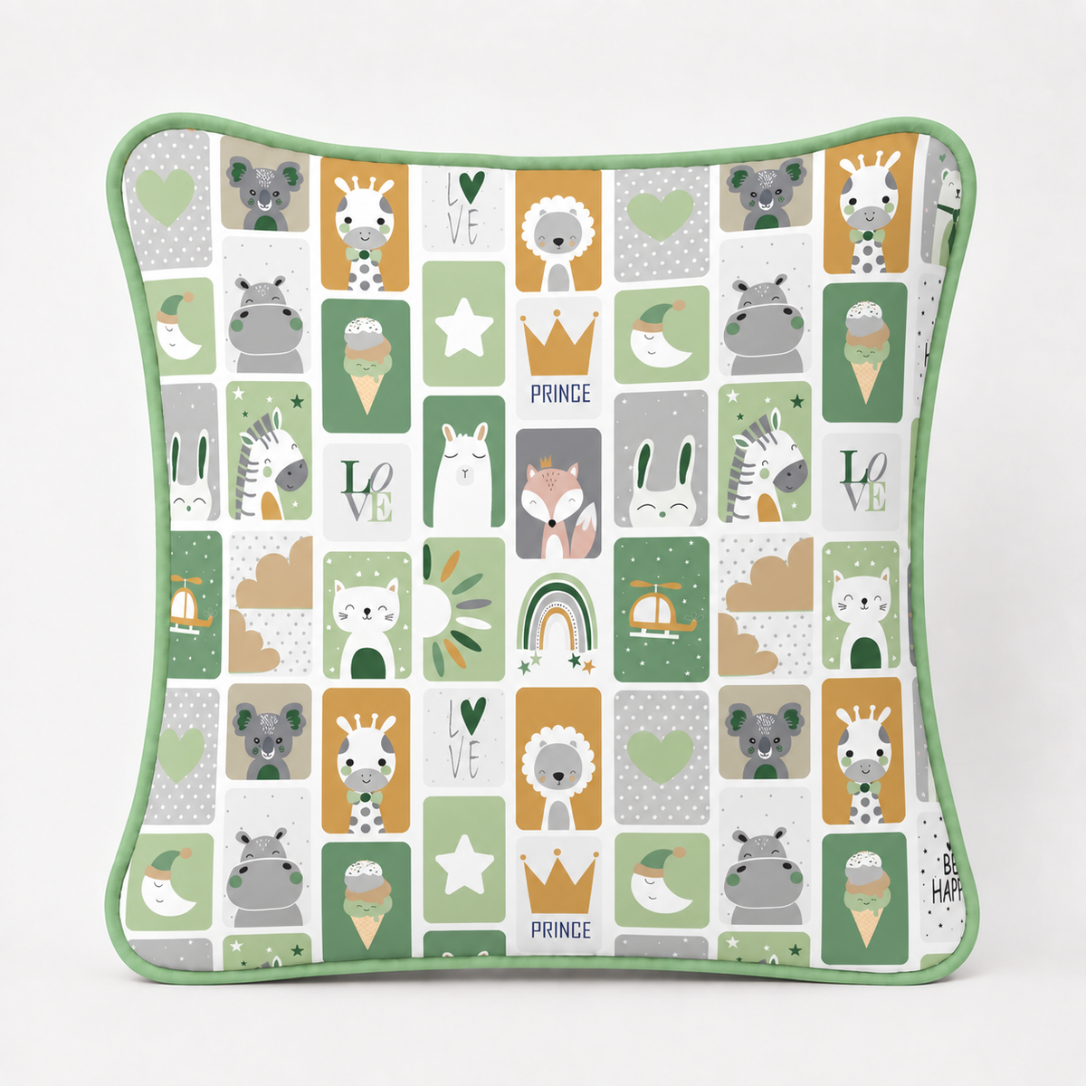 Almofada Decorativa 30cm x 30cm Bichos Verde c/ Verde Claro