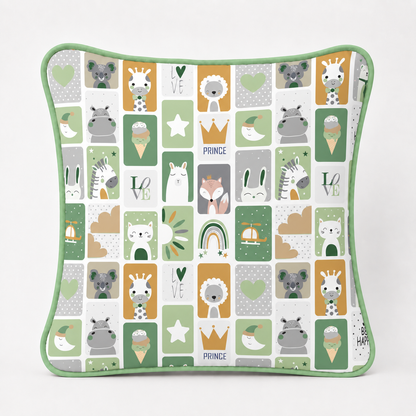 Almofada Decorativa 30cm x 30cm Bichos Verde c/ Verde Claro
