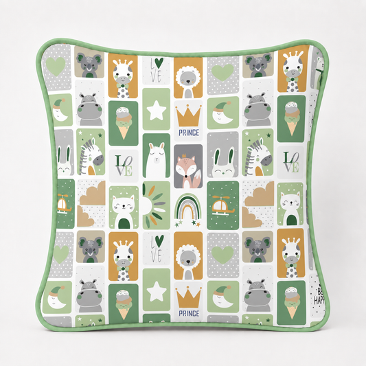 Almofada Decorativa 30cm x 30cm Bichos Verde c/ Verde Claro