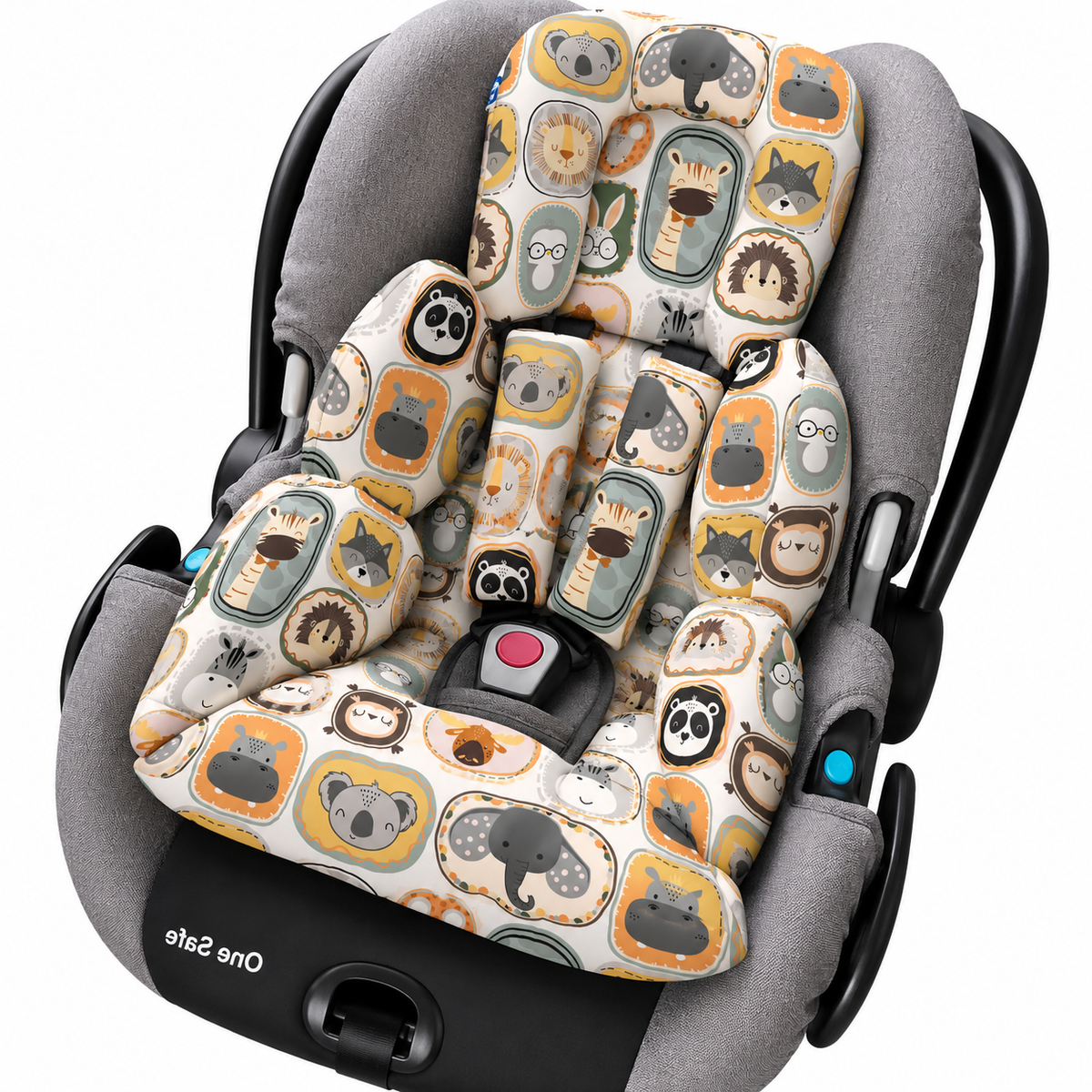 Kit Colchonetes 3 Peças para Carrinho & Bebê Conforto + Protetores de Cinto Bichos Verso Verde Escuro