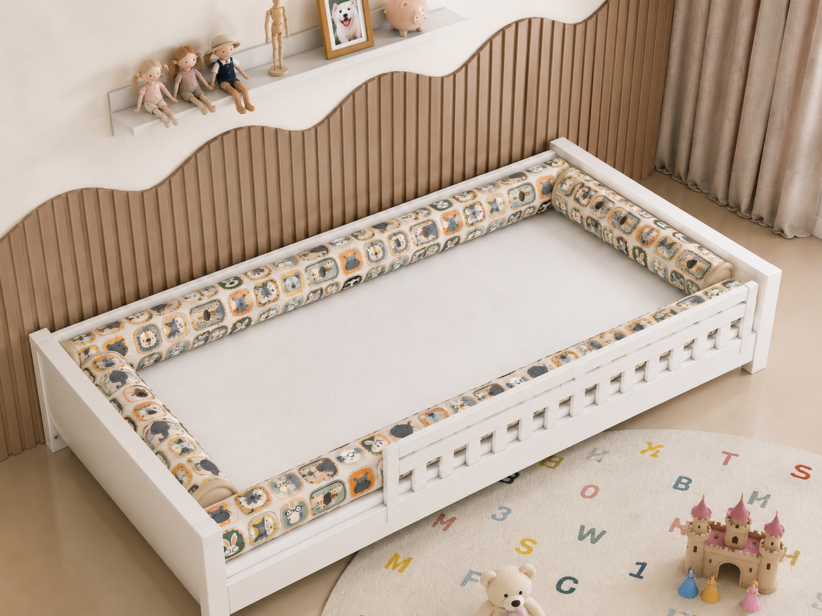 Kit Rolinhos 4 Peças para Cama Solteiro Bichos c/ Bege