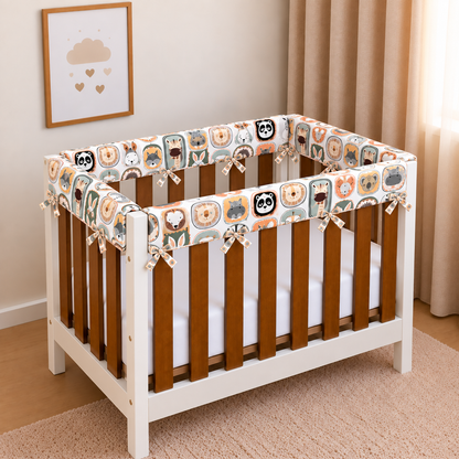 Protetor de Grade para Mini Berço Acolchoado 4 Peças Bichos