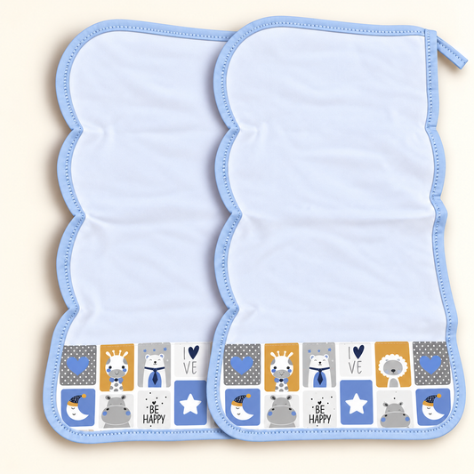 Toalha de Ombro Malha Dupla Penteada Bichos Azul c/ Azul Bebê
