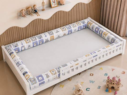 Kit Rolinhos 4 Peças para Cama Casal Bichos Azul