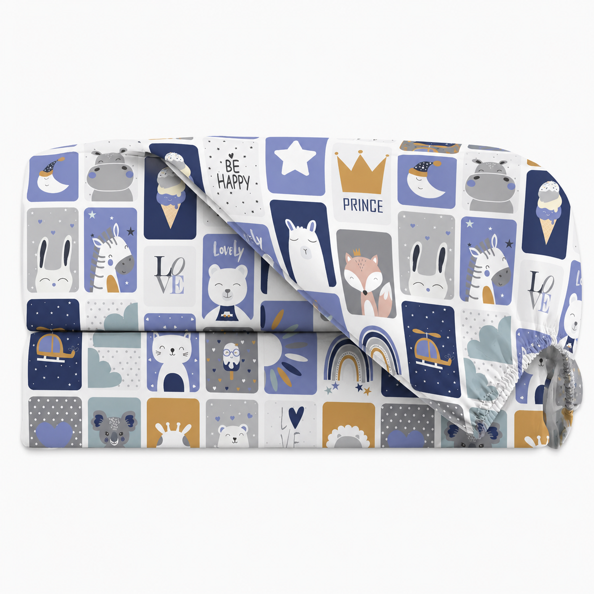 Lençol Estampado para Mini Berço 100% Algodão Bichos Azul