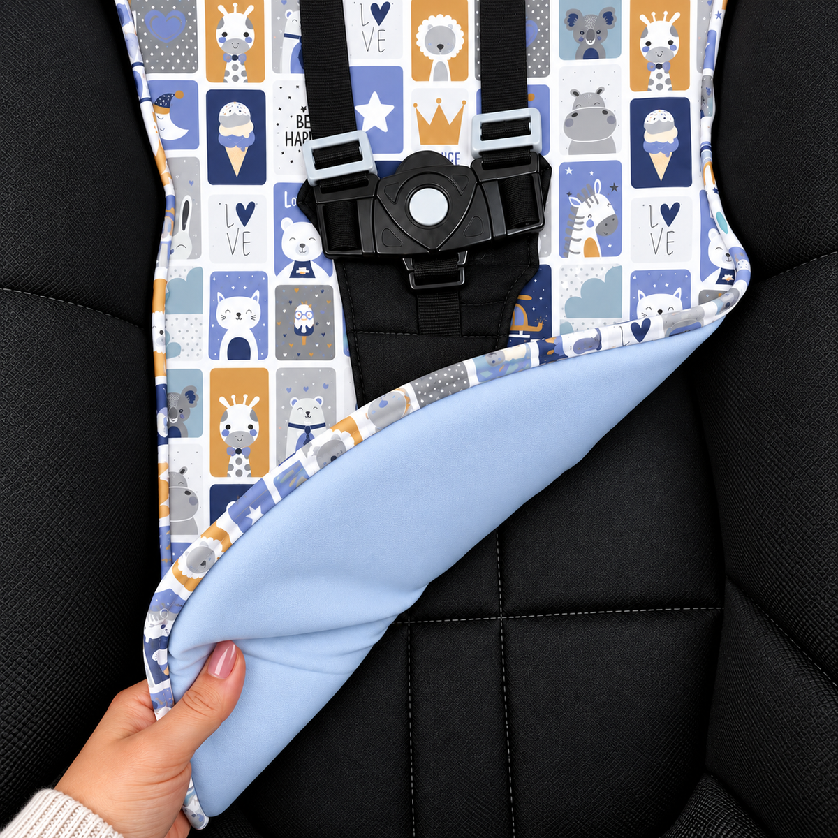 Capa para Carrinho de Bebê Universal Bichos Azul c/ Azul Bebê