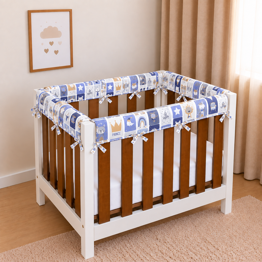 Protetor de Grade para Mini Berço Acolchoado 4 Peças Bichos Azul