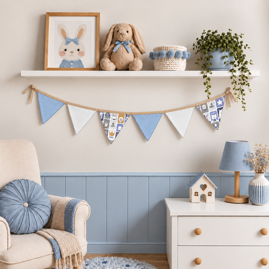 Bandeirinhas Decorativas 1,50m Bichos Azul c/ Bege