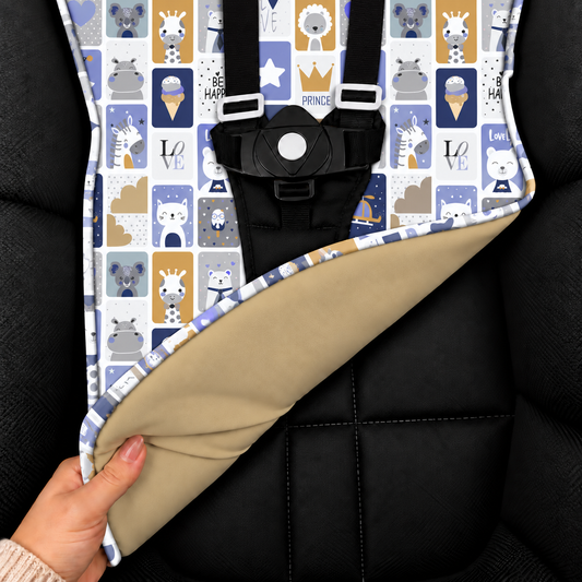 Capa para Carrinho de Bebê Universal Bichos Azul c/ Bege