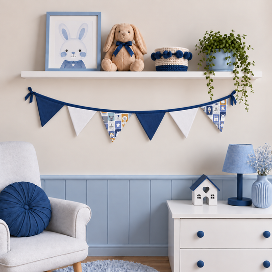 Bandeirinhas Decorativas 1,50m Bichos Azul c/ Azul Marinho