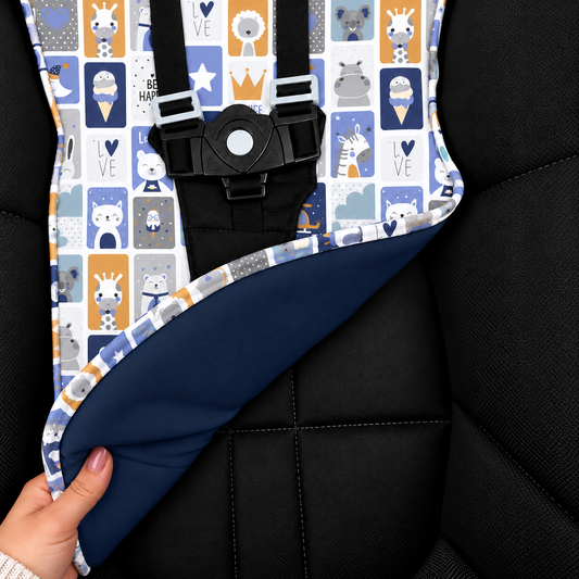 Capa para Carrinho de Bebê Universal Bichos Azul c/ Azul Marinho