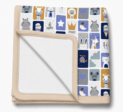 Manta Flanelada Soft Premium Dupla 90 x 70 cm Bichos Azul c/ Bege