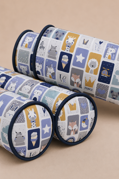 Kit Rolinhos para Berço Americano 4 Peças Bichos Azul c/ Marinho