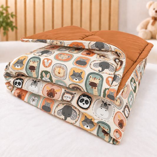 Edredom Estampado Dupla Face para Mini Berço Bichos c/ Terracota