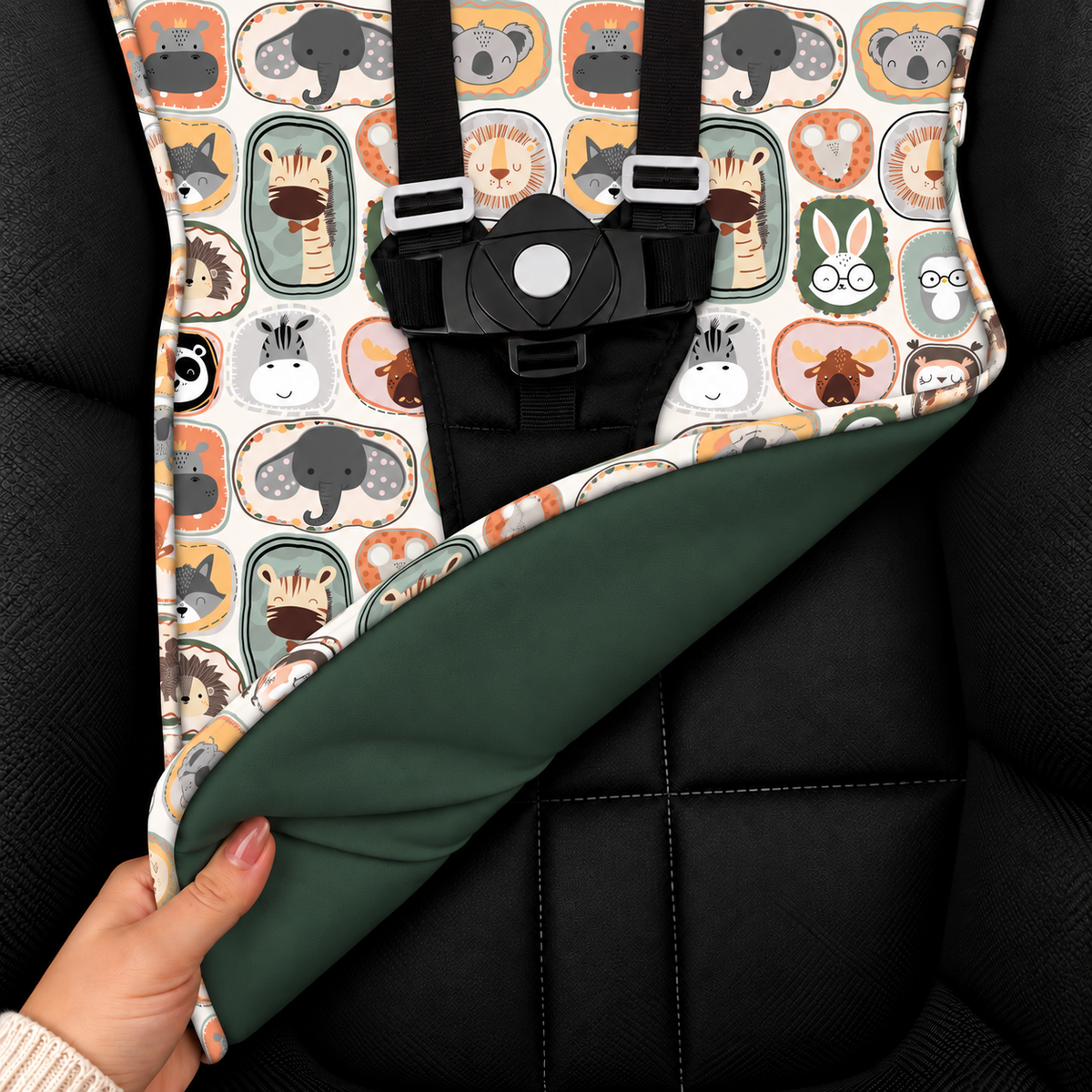 Capa para Carrinho de Bebê Universal Bichos c/ Verde Escuro