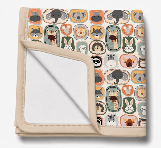 Manta Flanelada Soft Premium Dupla 90 x 70 cm Bichos c/ Bege