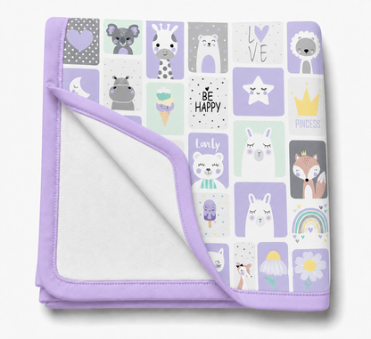 Manta Flanelada Soft Premium Dupla 90 x 70 cm Bichos Lilás