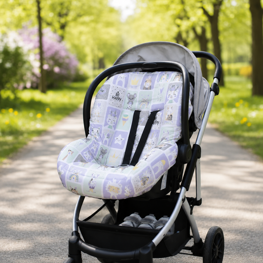 Capa para Bebê Conforto Universal Bichos Lilás